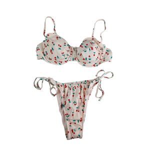 Wild Fable Bikini Womens XL Pink Cherries Cheeky Padded Underwire Side Tie NWOT